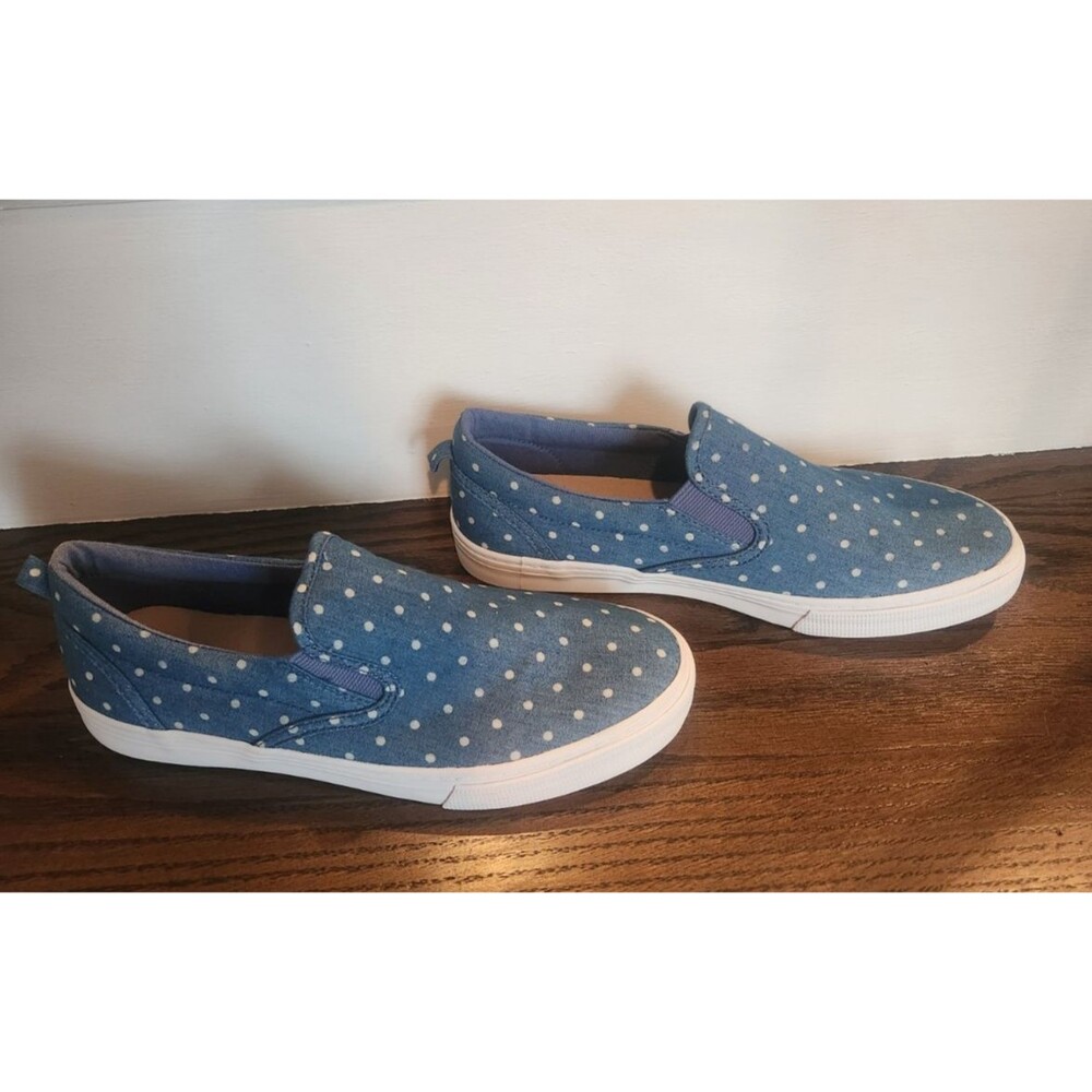 NEW- 2 Pair Lot-GAP Kids Girls Slip-on Sneakers Blue Denim Polka Dot Print-5 & 3 - Picture 10 of 16